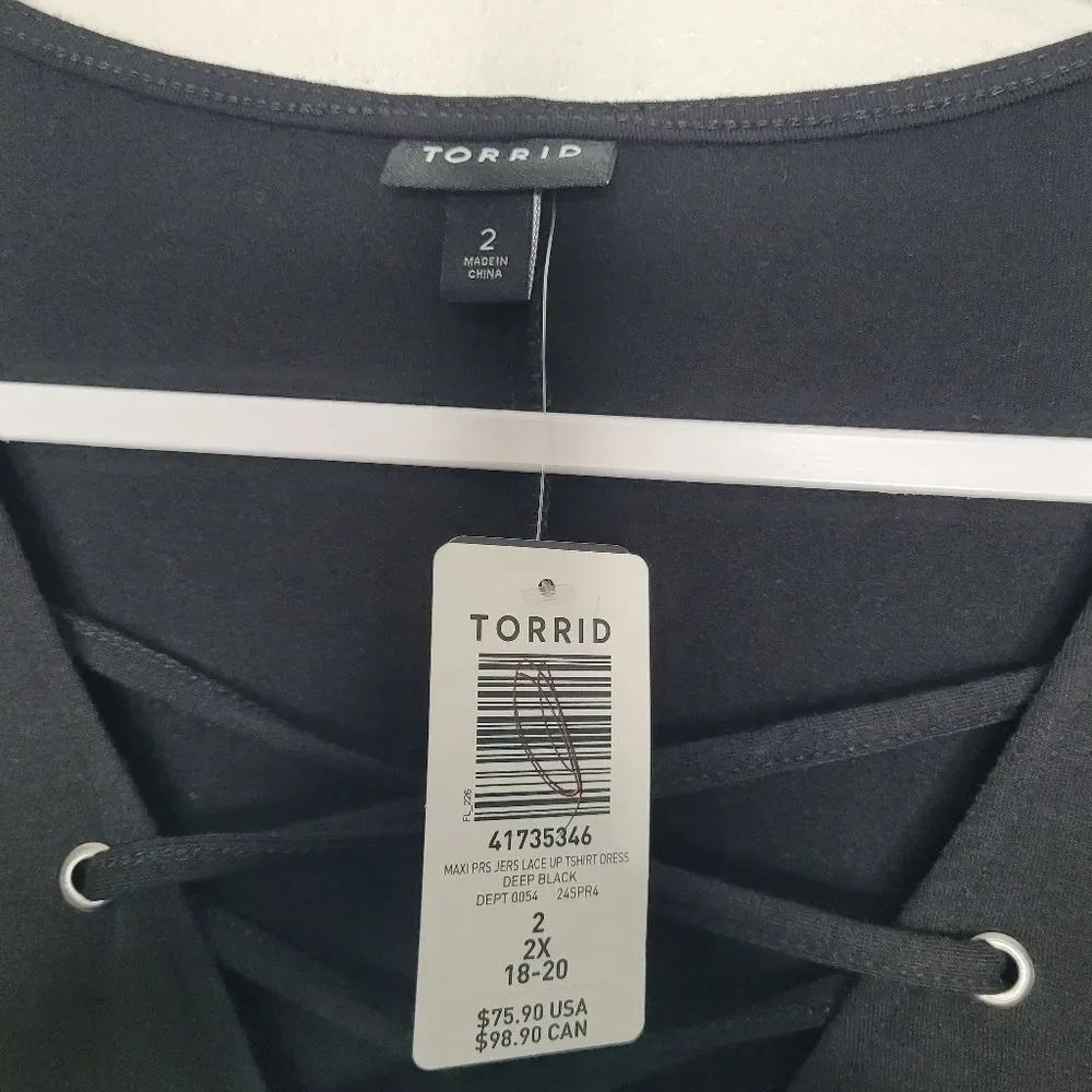 Torrid Black Maxi Jersey Lace Up T-shirt Dress Casual Comfortable Plus Size 2x - Picture 5 of 8